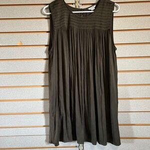 Sweet Grey Olive‎ gray Green Sleeveless Dress XL Smocked Casual Tank Top